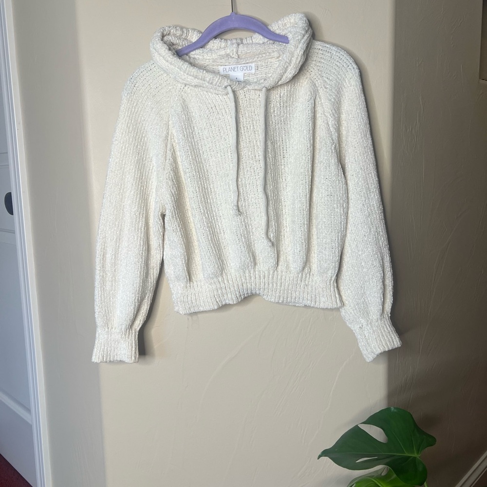 Planet Gold White Cowl Turtleneck Sweater